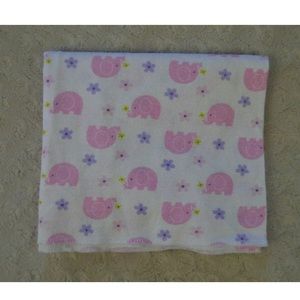Gerber Pink Elephants Baby Receiving Blanket White Flannel Purple Flower Floral